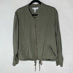 Addition Elle Olive Green Lightweight Bomber Jacket W Drawstring Hem 2X